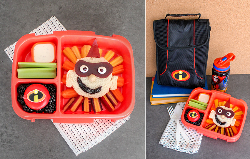 Incredibles lunchbox with themed food