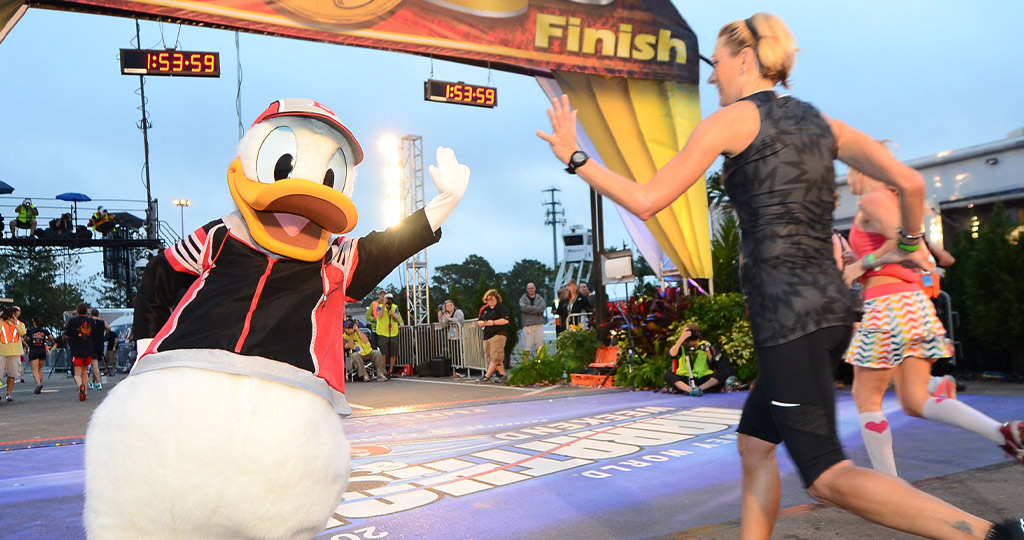 Donald Duck runDisney finish line