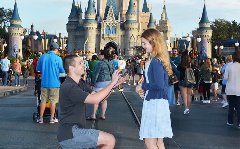 Disney marriage proposal in front of the castle