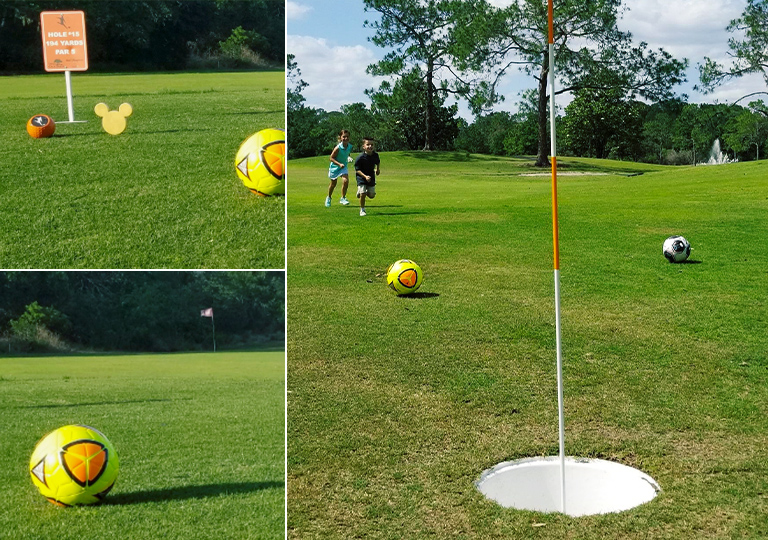 Kids playing foot golf at Walt Disney World Resort