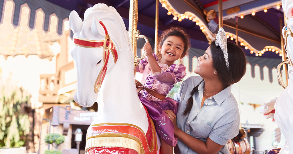 Girl on the carousel with mom