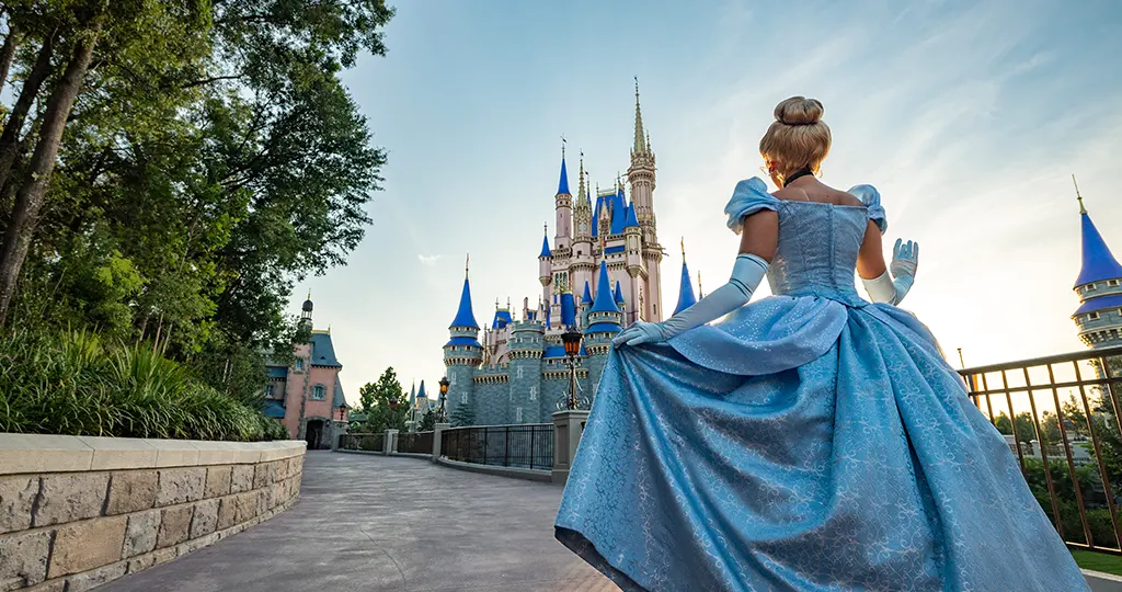 Princess Cinderella walking to her castle