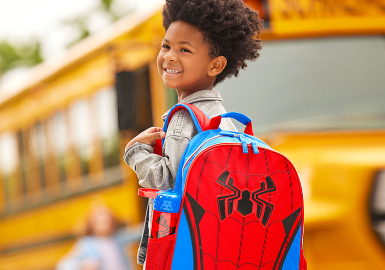 Boy with Spiderman backpack