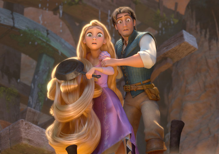 Rapunzel and Flynn looking shocked