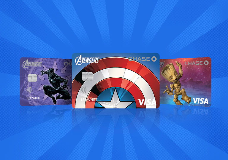 Super Hero card design array: Black Panther, Captain America and Groot