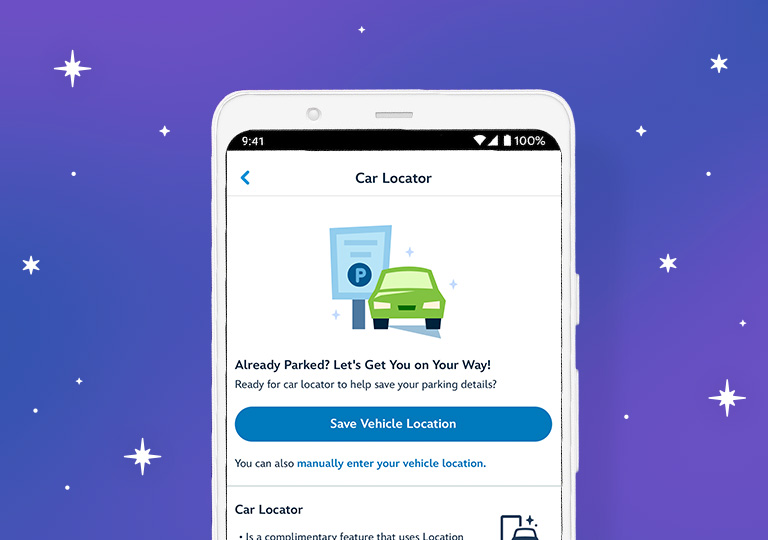 Car locator on My Disney Experience App
