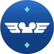 mickey with airline wings in a blue circle