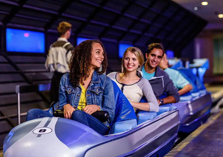 Guests inside of Space Mountain