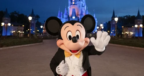 Mickey Mouse in front of castle