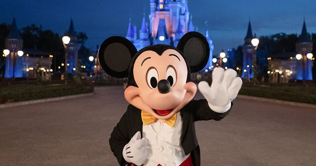 Mickey Mouse in front of castle