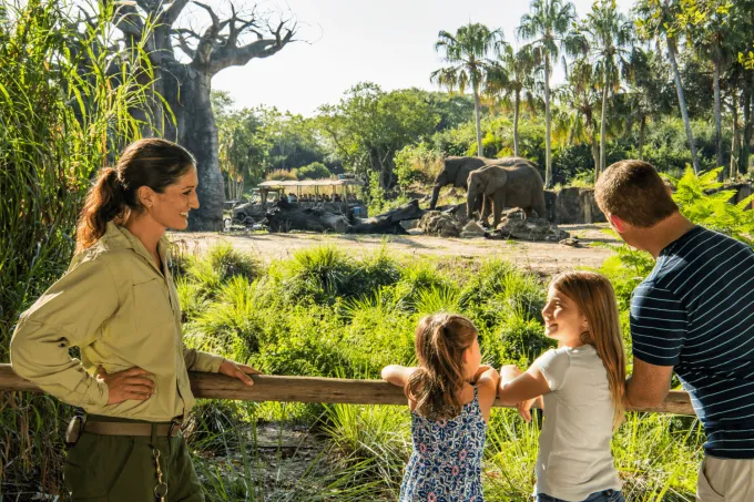 Family enjoying Caring for Giants tour at Disney's Animal Kingdom