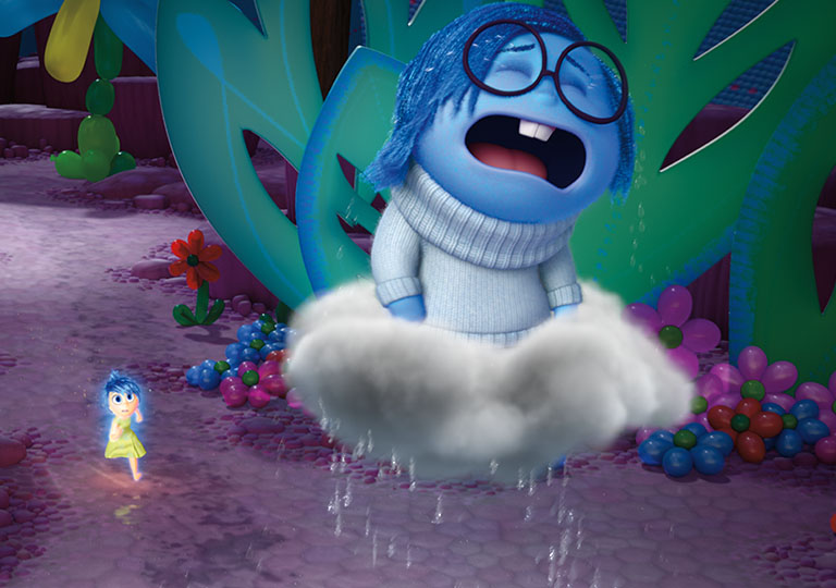 Sadness crying on a cloud