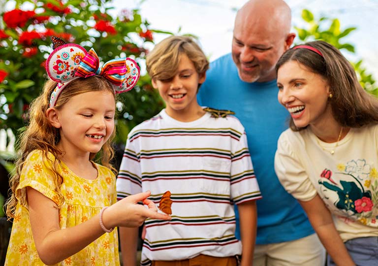 Family looking at butterfly