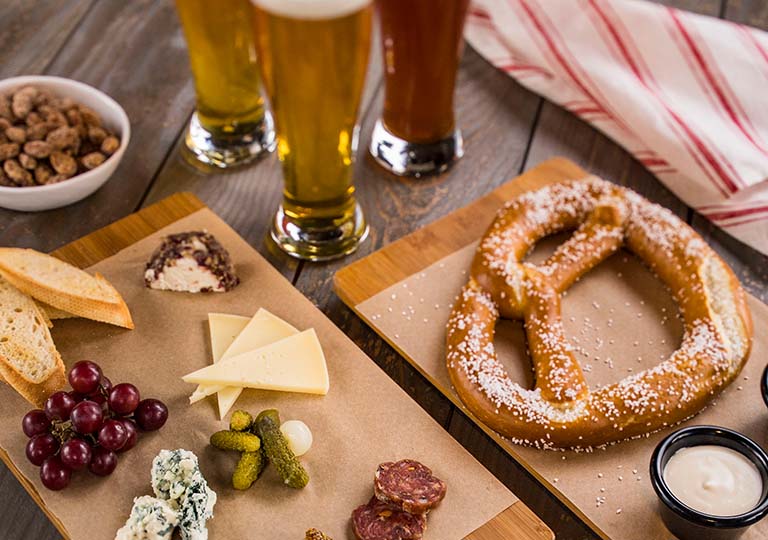 Charcuterie Plate and pretzel at BaseLine Tap House