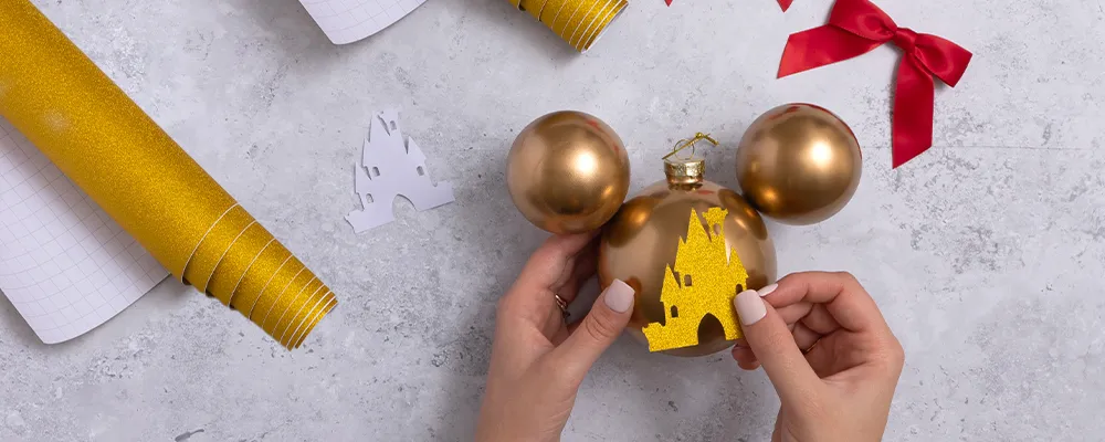 Disney Castle sticker applied to ornament 