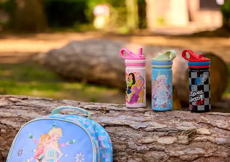Disney water bottles and backpack
