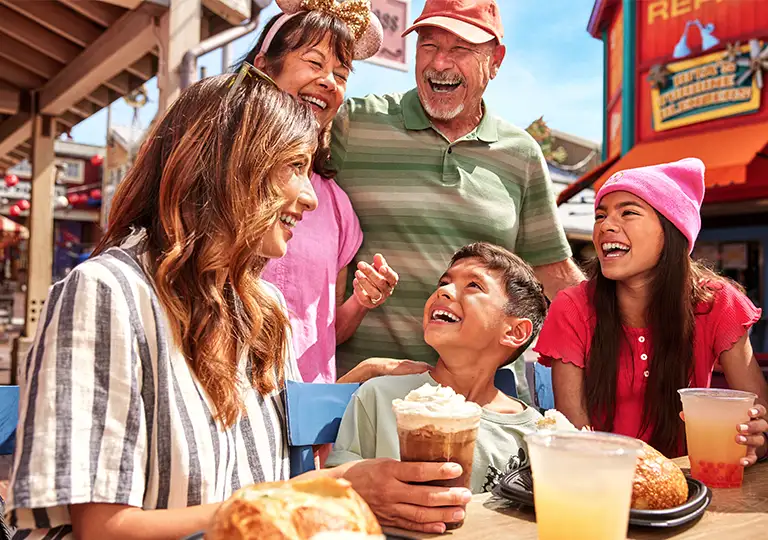 Family eating and drinking