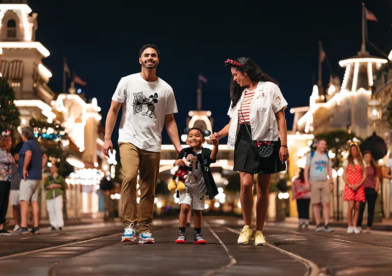 Family walking on Main Street