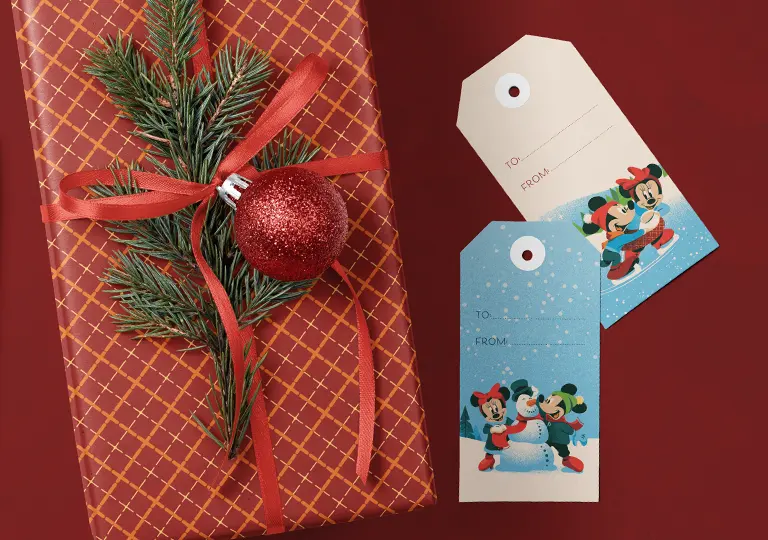 Holiday Tags featuring Mickey and Minnie Mouse.