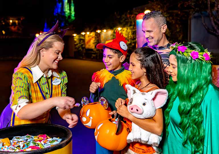 Trick or Treating guests at Disney